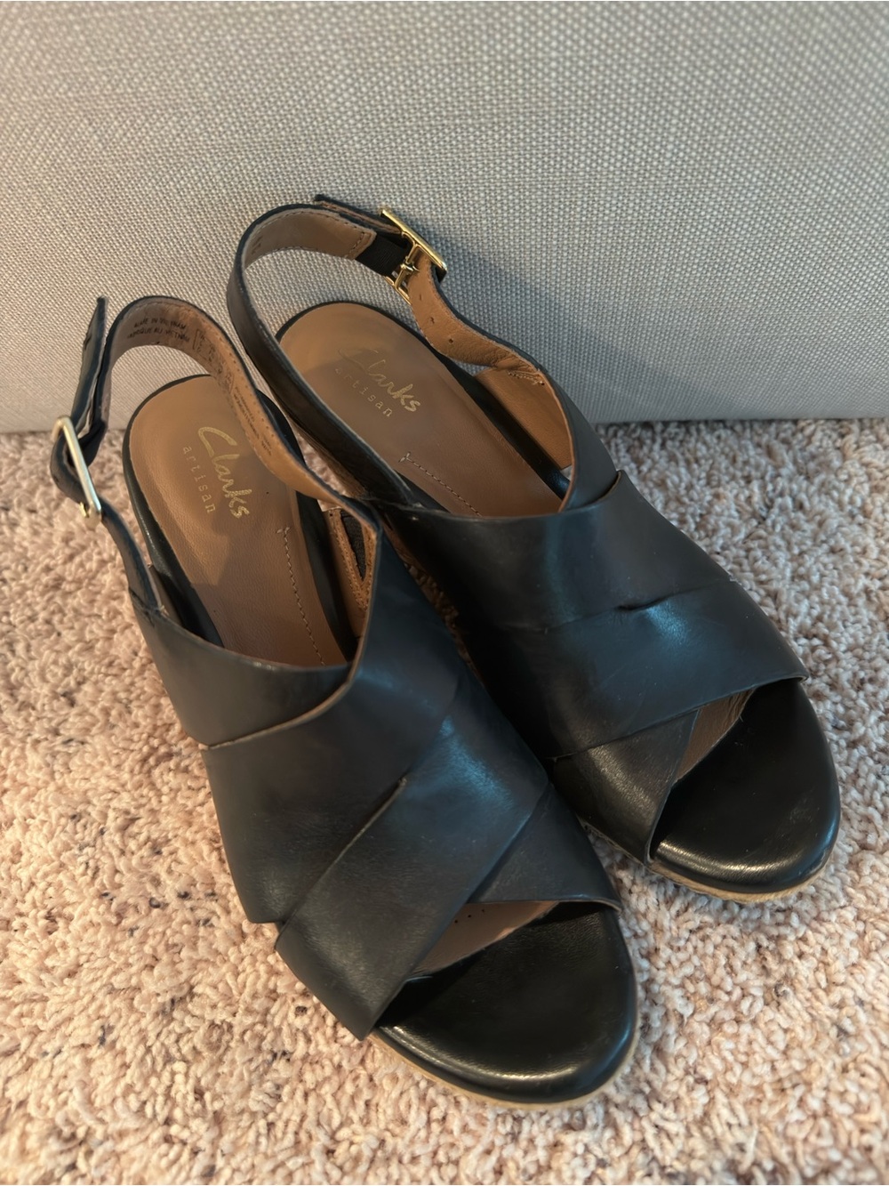 Clarks Black Leather Crisscross Slingback Sandals